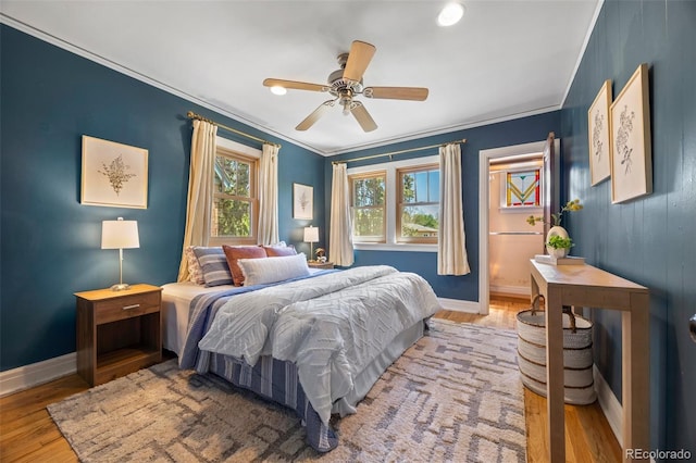 1601 Albion St, Denver, CO 80220 - bedroom featuring wood finished floors, crown molding, baseboards, and ceiling fan