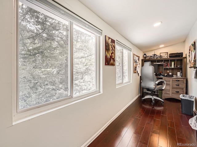 6837 S Brook Forest Rd, Evergreen, CO 80439 - office space with healthy amount of natural light, dark wood-type flooring, baseboards, and recessed lighting
