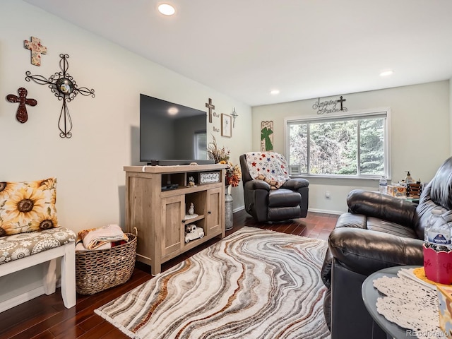6837 S Brook Forest Rd, Evergreen, CO 80439 - living area featuring dark wood-style flooring, recessed lighting, and baseboards