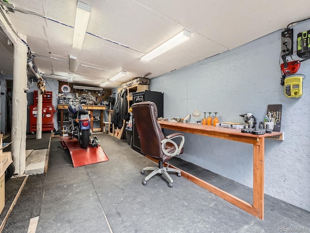 6837 S Brook Forest Rd, Evergreen, CO 80439 - garage featuring a workshop area