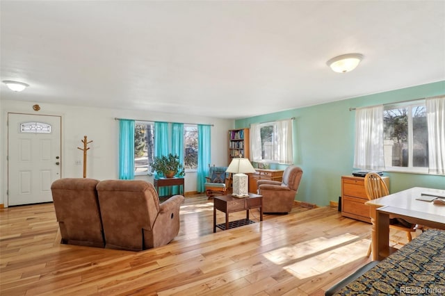 living room featuring a wealth of natural light and hardwood / wood-style flooring