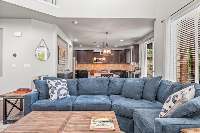 living area with recessed lighting
