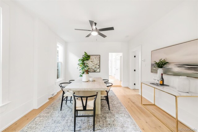 230 E Ellsworth Ave, Denver, CO 80209 - dining space with ceiling fan, light wood-style flooring, and baseboards