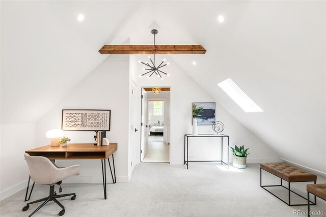 230 E Ellsworth Ave, Denver, CO 80209 - carpeted home office with a skylight, recessed lighting, and baseboards