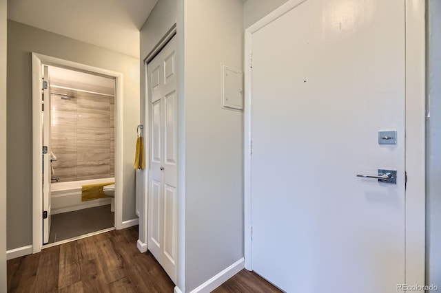 937 N Clarkson St Unit 405, Denver, CO 80218 - hall featuring dark wood-type flooring and baseboards