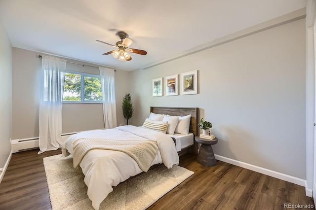 937 N Clarkson St Unit 405, Denver, CO 80218 - bedroom featuring dark wood-type flooring, baseboard heating, and ceiling fan