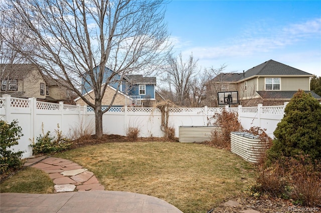 view of yard with a fenced backyard