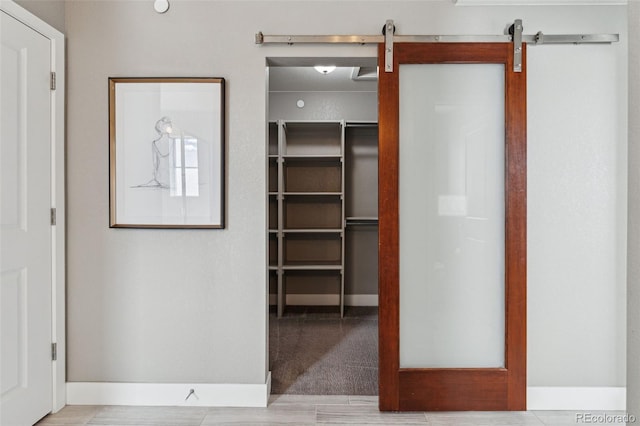 hallway with a barn door