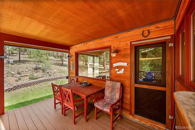 sunroom with wood ceiling