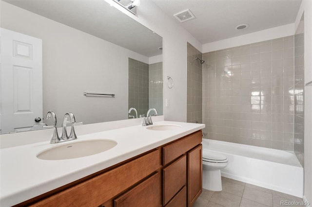 4666 S Malaya Ct, Aurora, CO 80015 - full bathroom featuring tile patterned flooring, toilet, double vanity, and shower / bath combination