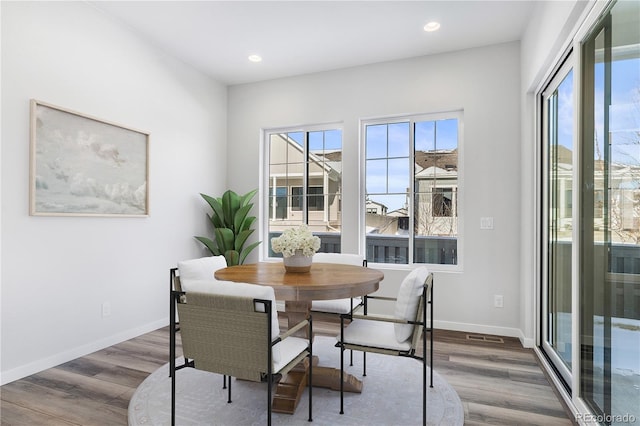 dining space featuring hardwood / wood-style floors