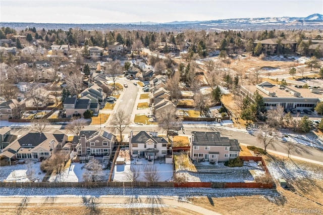 drone / aerial view featuring a mountain view