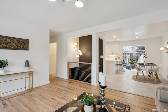 living room featuring light wood-type flooring