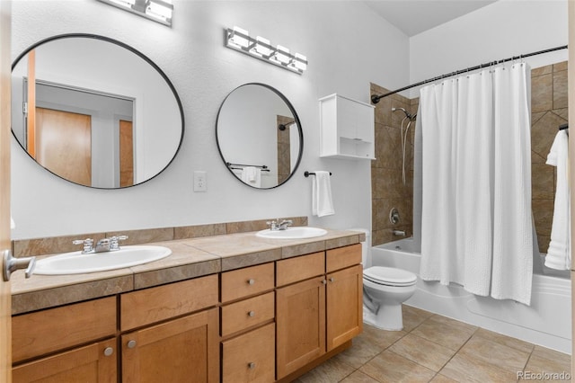 7700 E 29th Ave Unit 304, Denver, CO 80238 - full bath with shower / tub combo with curtain, double vanity, and tile patterned flooring