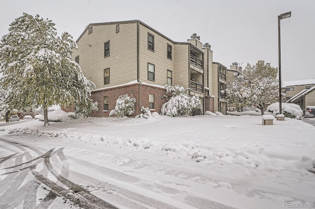 view of snow covered building