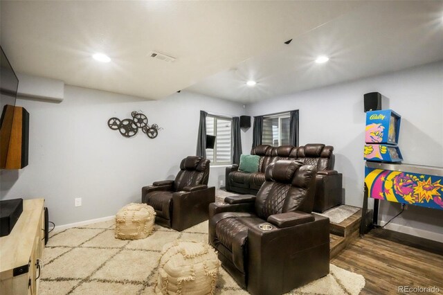 2204 Reed Grass Way, Colorado Springs, CO 80915 - cinema room featuring recessed lighting, baseboards, and wood finished floors