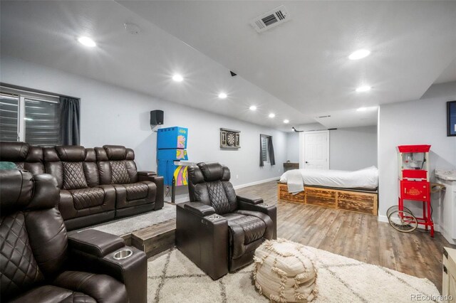 2204 Reed Grass Way, Colorado Springs, CO 80915 - cinema room featuring recessed lighting, baseboards, and wood finished floors
