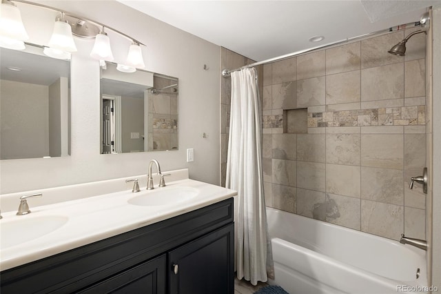 745 S Glencoe St, Denver, CO 80246 - bathroom with shower / tub combo with curtain and double vanity