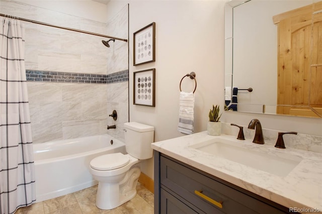 full bathroom featuring tile patterned flooring, vanity, toilet, and shower / bath combo