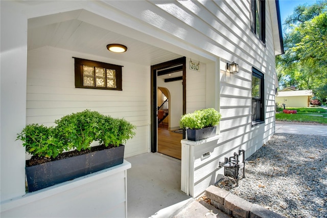 entrance to property featuring a garage