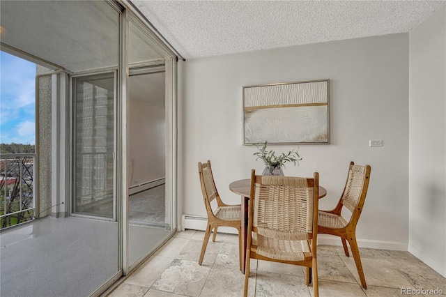 4800 E Hale Pkwy Unit 802N, Denver, CO 80220 - dining room with baseboard heating, healthy amount of natural light, a textured ceiling, and baseboards