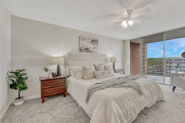 4800 E Hale Pkwy Unit 802N, Denver, CO 80220 - carpeted bedroom with expansive windows, access to outside, a textured ceiling, baseboards, and a ceiling fan