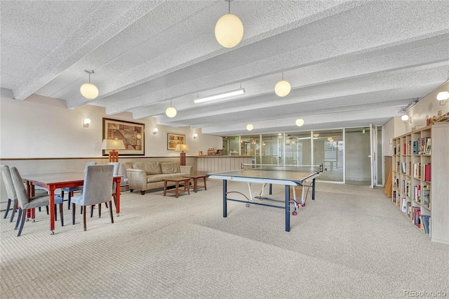 4800 E Hale Pkwy Unit 802N, Denver, CO 80220 - playroom featuring carpet flooring, beam ceiling, and a textured ceiling