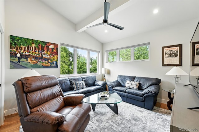 2635 Pierce St, Wheat Ridge, CO 80214 - living room featuring ceiling fan, wood finished floors, and recessed lighting