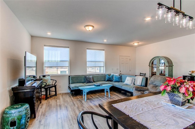 living room with light wood-type flooring