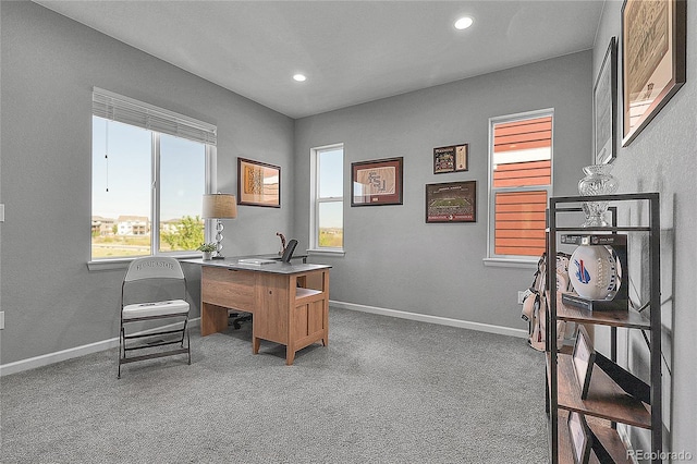 4781 Basalt Ridge Cir, Castle Rock, CO 80108 - office with light carpet, baseboards, and recessed lighting