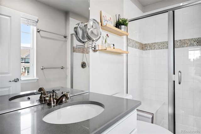 14833 E Crestridge Dr, Centennial, CO 80015 - full bath featuring vanity, a stall shower, and toilet