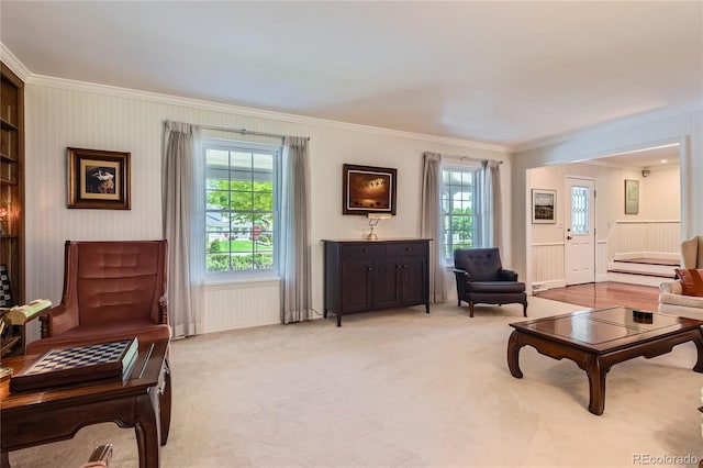 10130 E Powers Ave, Greenwood Village, CO 80111 - living room with ornamental molding and light carpet