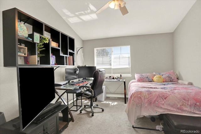 13271 Holly St Unit B, Thornton, CO 80241 - carpeted bedroom featuring lofted ceiling, an office area, and a ceiling fan