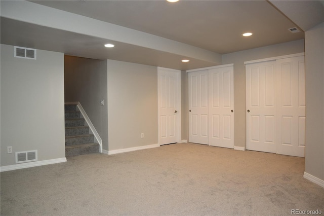 13271 Holly St Unit B, Thornton, CO 80241 - finished below grade area featuring carpet, recessed lighting, and stairs