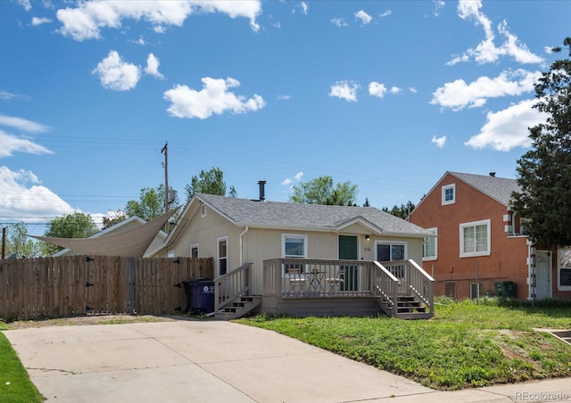 3134 W Center Ave, Denver, CO 80219 - view of front facade with a wooden deck and a shingled roof