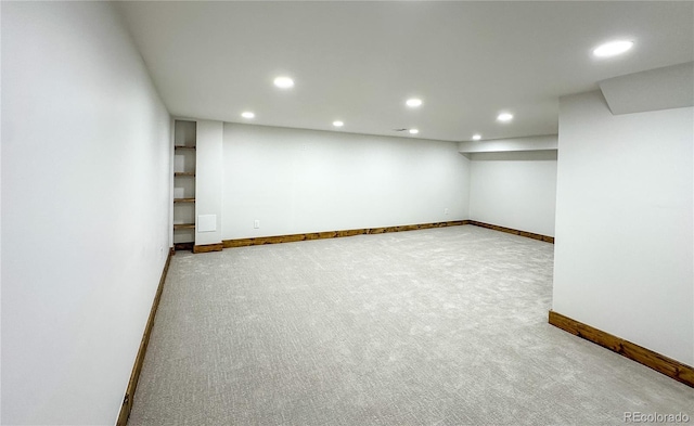 basement with carpet flooring