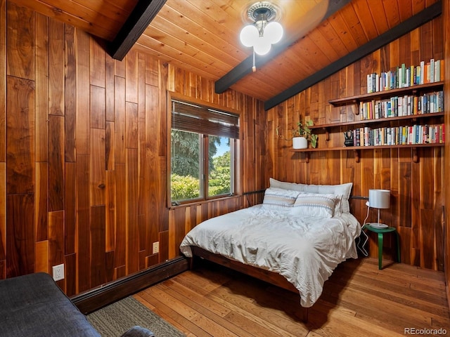 10400 W 35th Pl, Wheat Ridge, CO 80033 - bedroom with wood-type flooring, wooden walls, and wooden ceiling