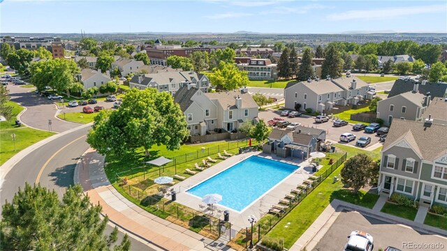 10819 Summerset Way, Parker, CO 80138 - aerial perspective of suburban area featuring a pool