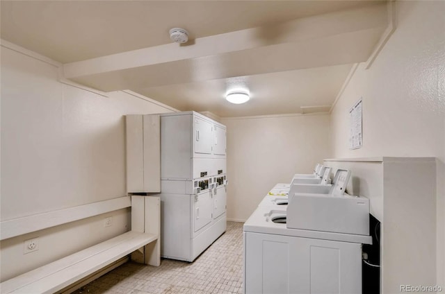 shared laundry area featuring stacked washer / dryer and independent washer and dryer