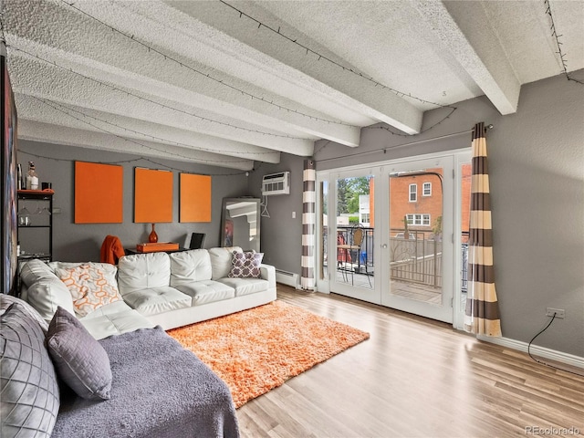 100 S Clarkson St Unit 202, Denver, CO 80209 - living area featuring beam ceiling, wood finished floors, and french doors