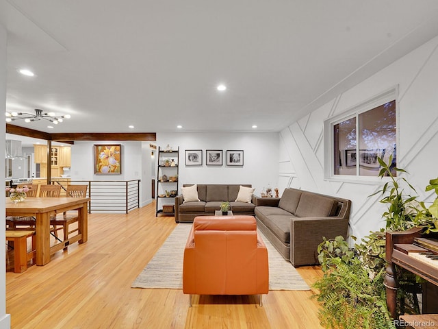 living room with light hardwood / wood-style flooring