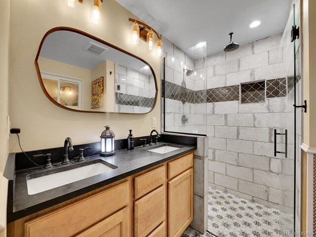 bathroom with vanity and walk in shower