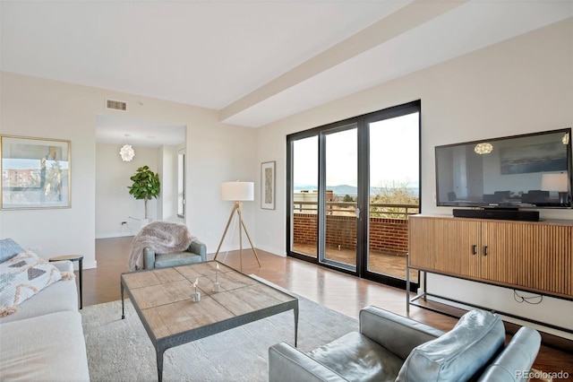 living room featuring light hardwood / wood-style flooring