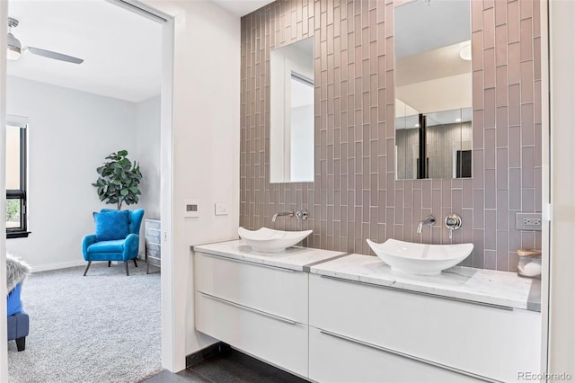 bathroom with vanity and ceiling fan