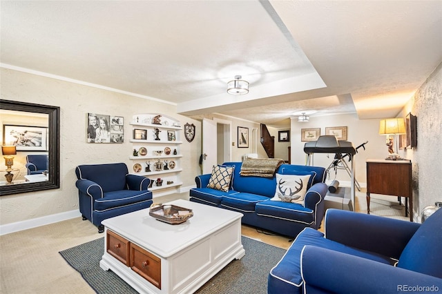 615 N Williams St, Denver, CO 80218 - carpeted living room with baseboards and a textured wall