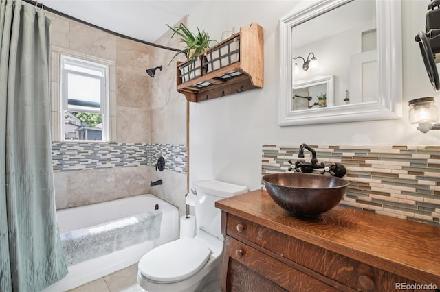 1975 Cody St, Lakewood, CO 80215 - full bath with backsplash, shower / tub combo, vanity, and tile patterned floors