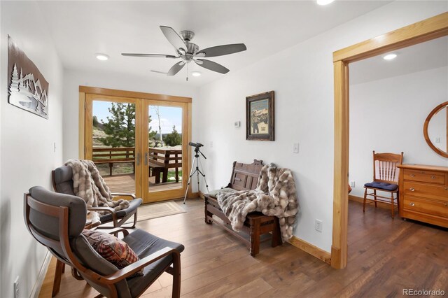 437 Langnis Rd, Guffey, CO 80820 - living area featuring ceiling fan, wood finished floors, recessed lighting, and baseboards