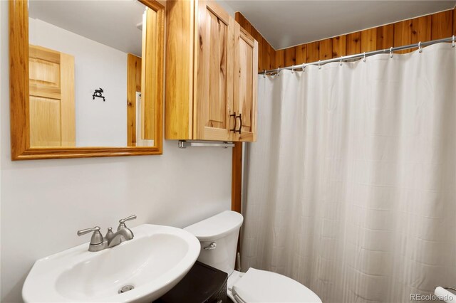 437 Langnis Rd, Guffey, CO 80820 - bathroom featuring toilet, a sink, and a shower with curtain