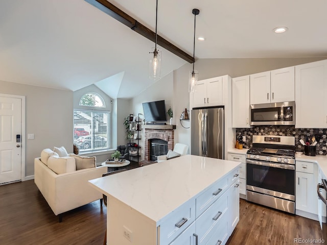 12646 Osceola St, Broomfield, CO 80020 - kitchen with stainless steel appliances, open floor plan, dark wood-type flooring, and recessed lighting