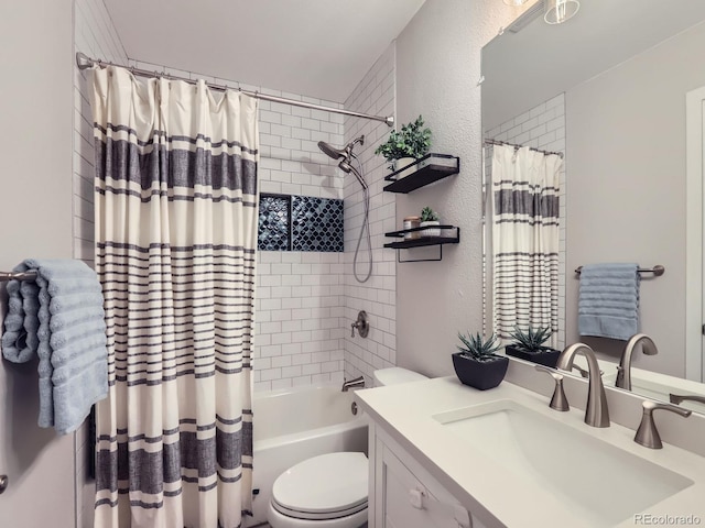 12646 Osceola St, Broomfield, CO 80020 - full bath featuring vanity, a textured wall, and shower / tub combo with curtain